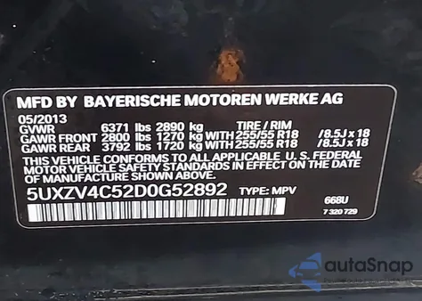 2013 BMW X5 xDrive35I/xDrive35I Premium/xDrive35I Sport Activity z USA, uszkodzony, nr VIN 5UXZV4C52D0G52892